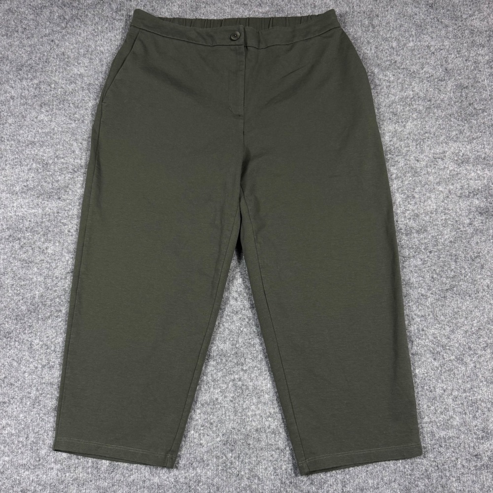 Eileen Fisher Cropped Tapered Pants Women M Olive Green Organic Cotton GUC
